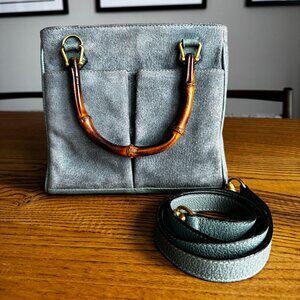 Vintage Gucci 2-Way Top Handle Crossbody Bag in Light Teal Suede
